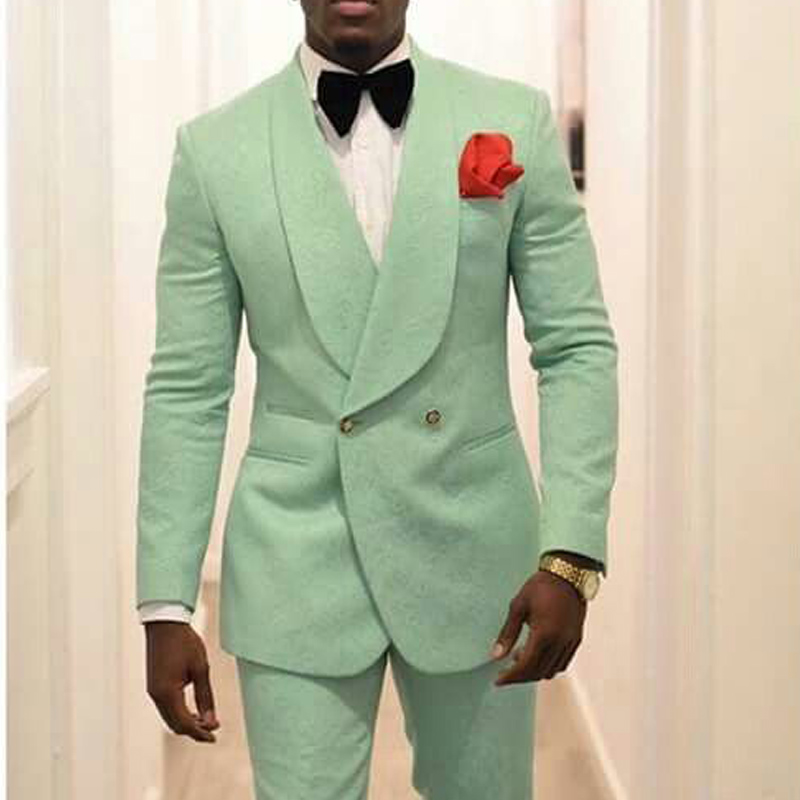 Mint Green Men Groom Tuxedos for Wedding Suit Shawl Lapel Two Piece Jacket Pants Formal Man Blazer Latest Style