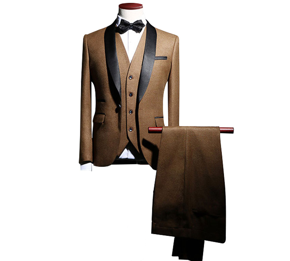 Shawl Lapel Groom Tuxedos Wedding Man Blazer 3 Pieces (jacket+pants+vest+tie) Men Suits Prom Party Dress Suit Custom Made