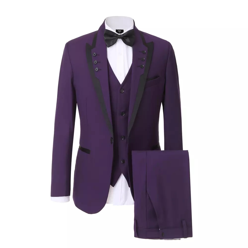 Purple Slim Fit Men Suits Wedding Groom Tuxedos 3 Pieces (jacket+pants+vest) Bridegroom Suits Man Prom Wear Blazer