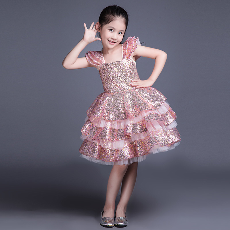Sparkling Pink Sequin Tiered Party Dress