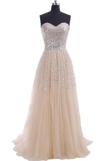 2019 Plus Size Modest Champagne Prom Dresses Sequins Sweeheart Zipper Or  Lace Up Long Evening Part D on Luulla