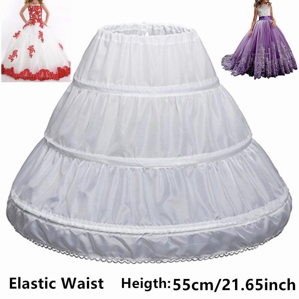 White Girl Children Petticoat A-line 3 Hoops One Layer Kids Crinoline Lace Trim Flower Girl Dress Underskirt Elastic Waist