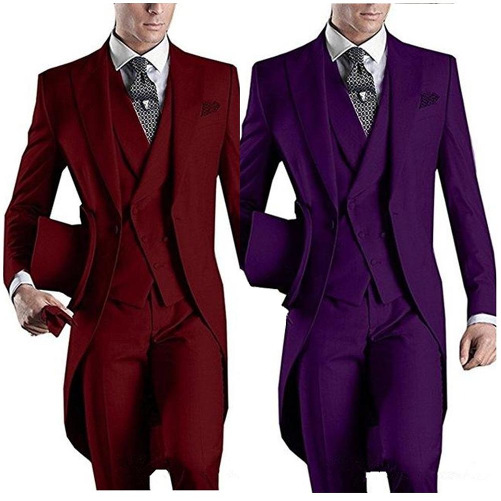 Formal Custom Design White/black/grey/burgundy/blue Tailcoat Men Party Groomsmen Suits For Wedding Tuxedos Jacket Pants Vest