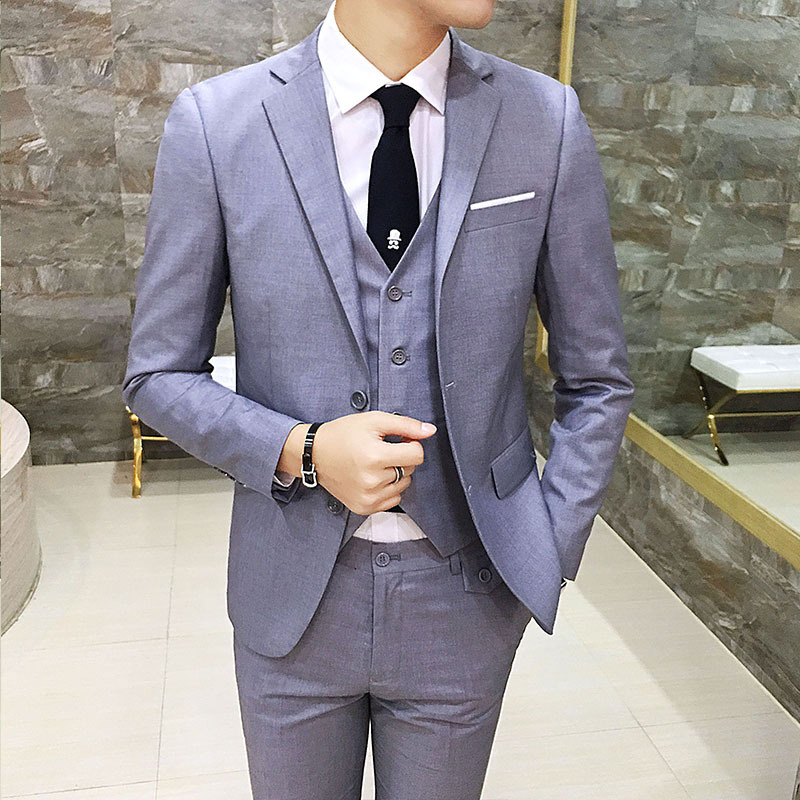 Grey Wedding Formal Bridegroom Tuxedo Men Suits 3 Pcs Business Blazer Peak Lapel Casual Custom Homme Terno Suits ( Jacket Vest Pants )