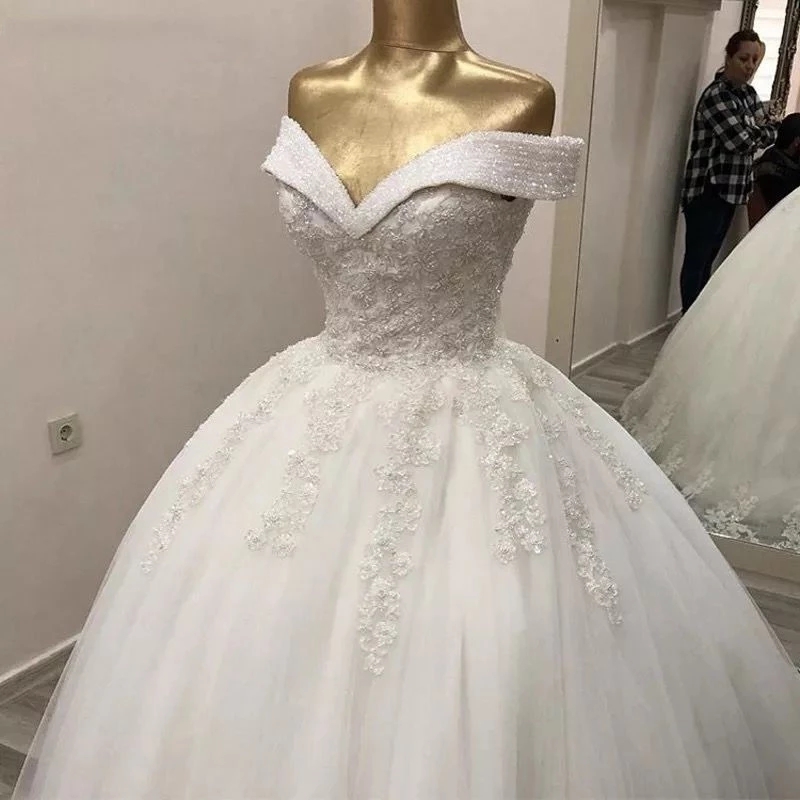 Robe De Mariee Mariage Wedding Dress Long Sleeve Lace Applique V Neck Sweep Train Bridal Gowns  Robe Civil vestidos de novia