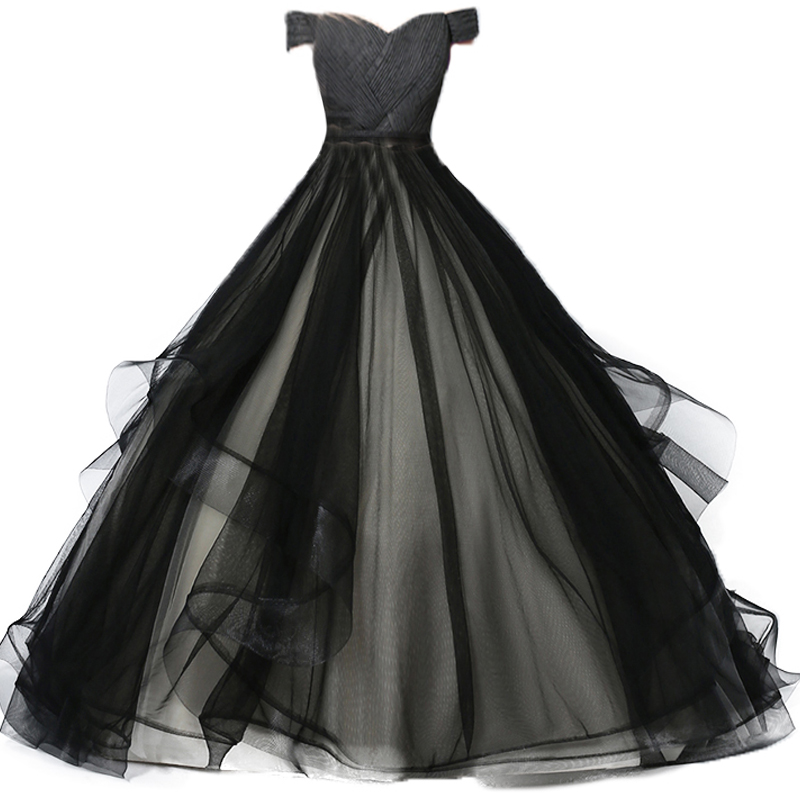Black Off Shoulder Full Length Wedding Dress Prom Dress Evening Dress Formal Occasion Party Dress