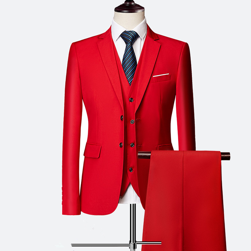 Red Wedding Formal Bridegroom Tuxedo Men Suits 3 Pcs Business Blazer Peak Lapel Custom Homme Terno Suits ( Jacket Vest Pants )