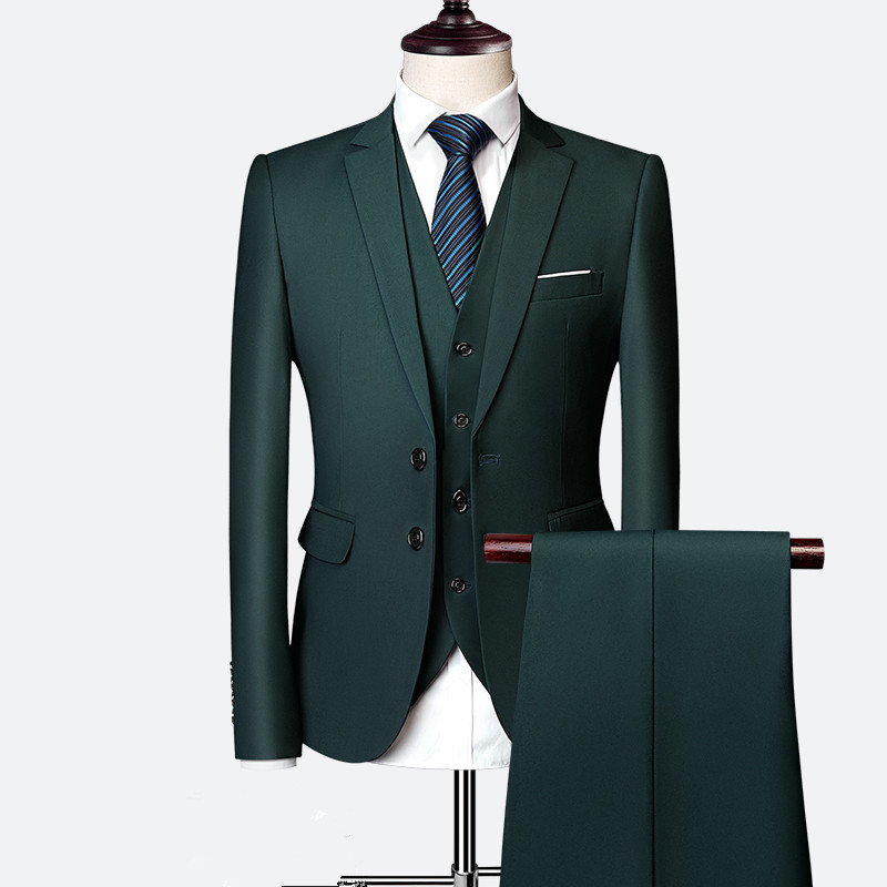 Dark Green Wedding Formal Bridegroom Tuxedo Men Suits 3 Pcs Business Blazer Peak Lapel Custom Homme Terno Suits ( Jacket Vest Pants )
