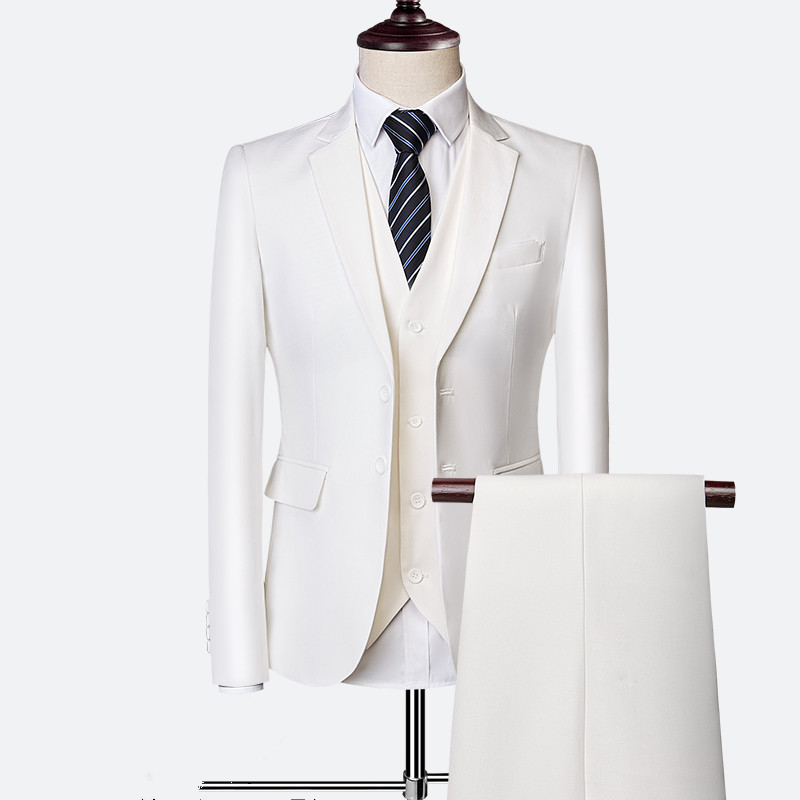 White Wedding Formal Bridegroom Tuxedo Men Suits 3 Pcs Business Blazer Peak Lapel Custom Homme Terno Suits ( Jacket Vest Pants )