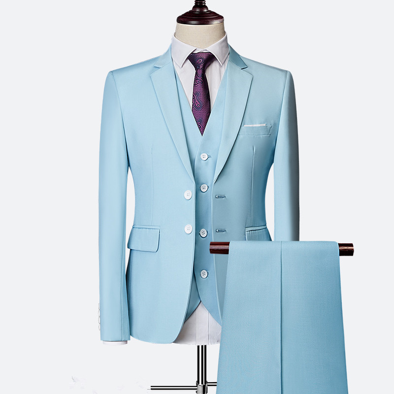 Sky Blue Wedding Formal Bridegroom Tuxedo Men Suits 3 Pcs Business Blazer Peak Lapel Custom Homme Terno Suits ( Jacket Vest Pants )