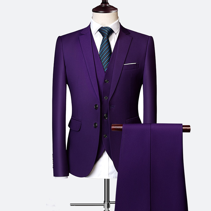 Purple Wedding Formal Bridegroom Tuxedo Men Suits 3 Pcs Business Blazer Peak Lapel Custom Homme Terno Suits ( Jacket Vest Pants )