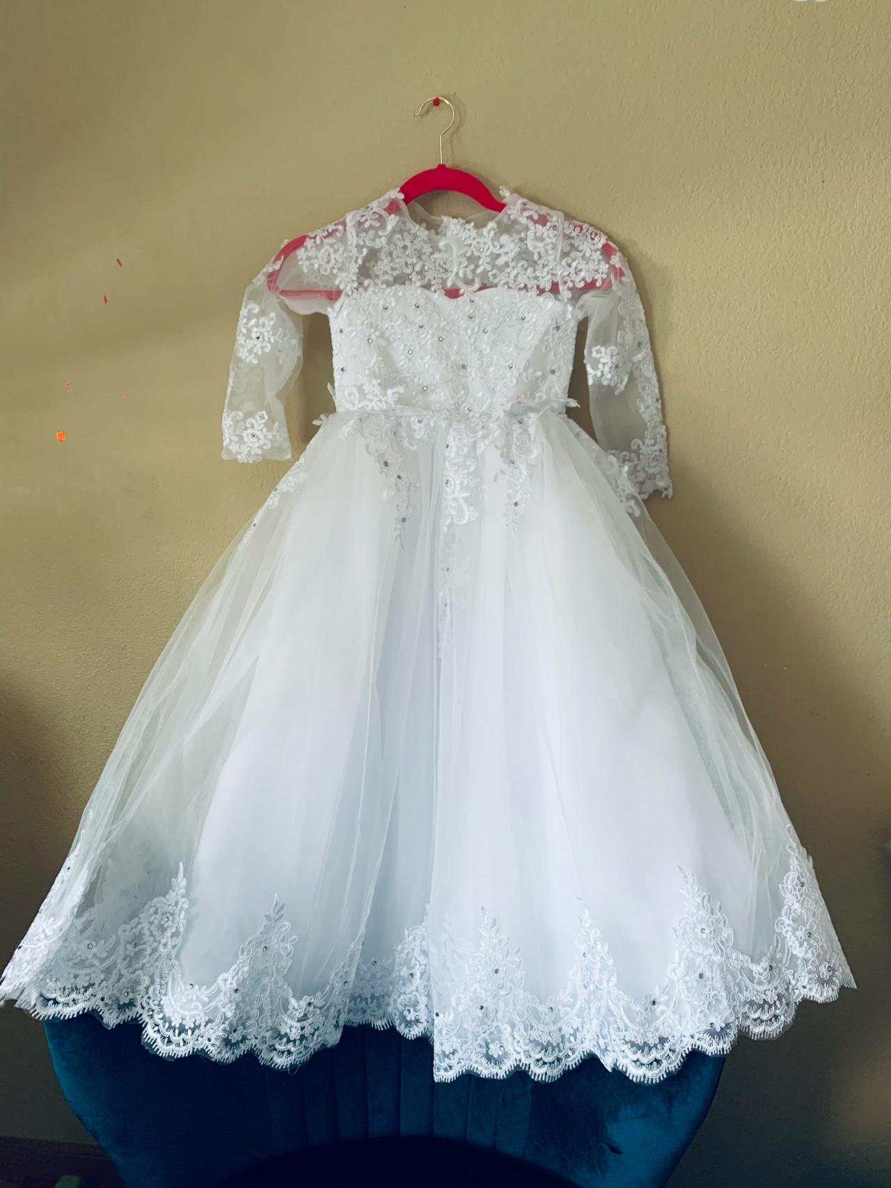 Honeydress Girl's High-Low Pageant Gown - Lace Applique Flower Girl Dress For First Communion & Special Events - View #9