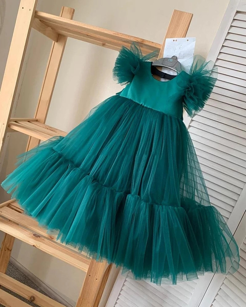 Real Photo Blue Tulle Flower Girl Dresses For Weddings Party First Communion Dresses For Girls