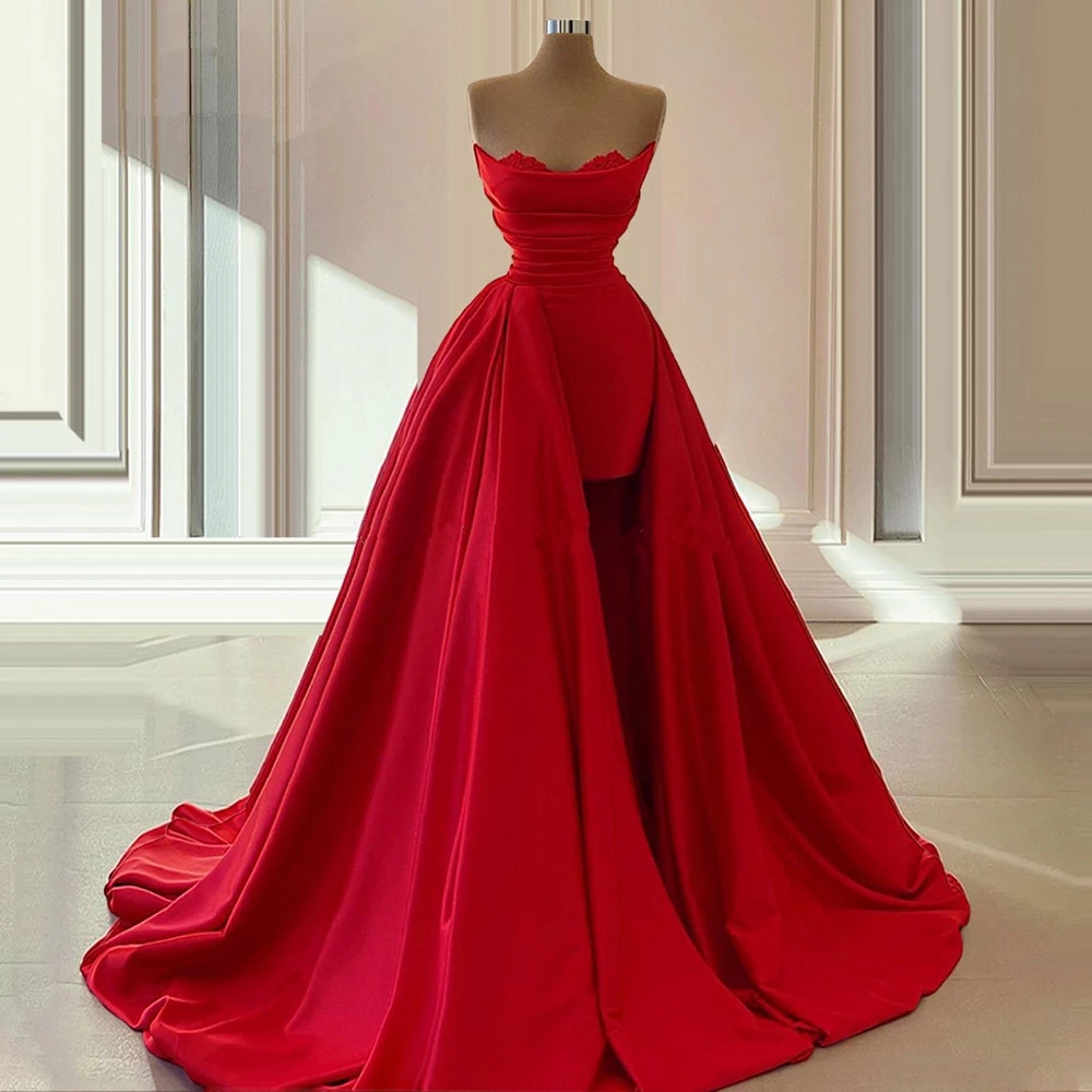 Elegant Formal Party Dresses Long Robe de Soiree African Turkish Red Prom Dress Women Evening Gown Strapless