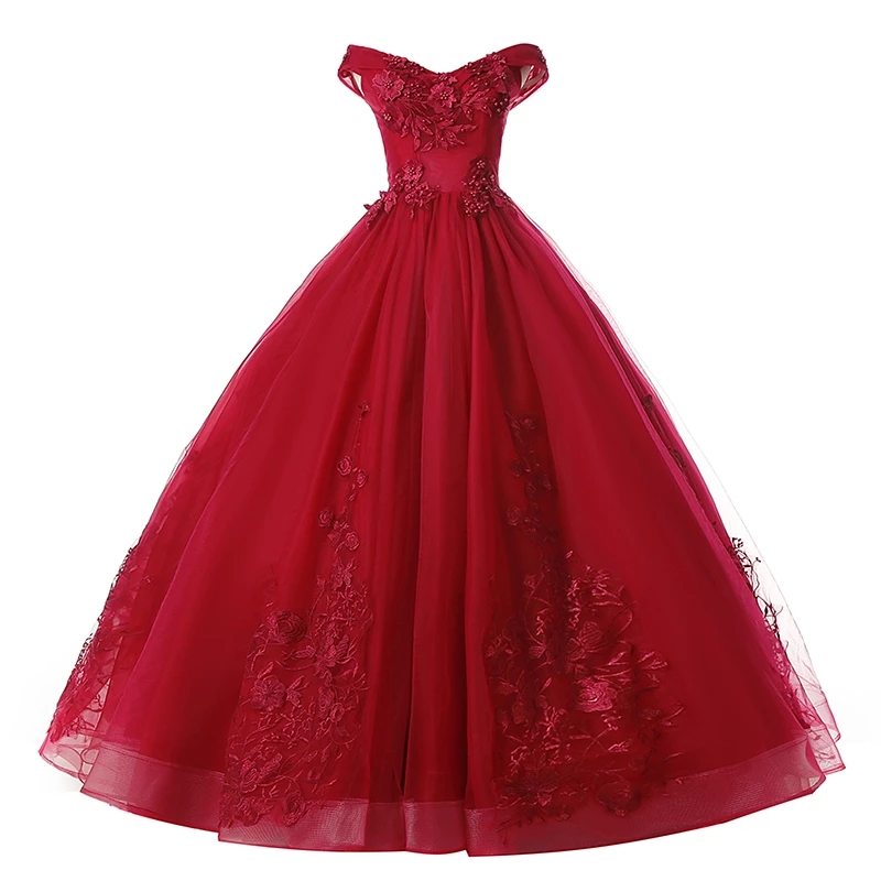 Dark Red Quinceanera Dresses Party Dress Off The Shoulder Ball Gown Real Photo Prom Dress Formal Dress Customize