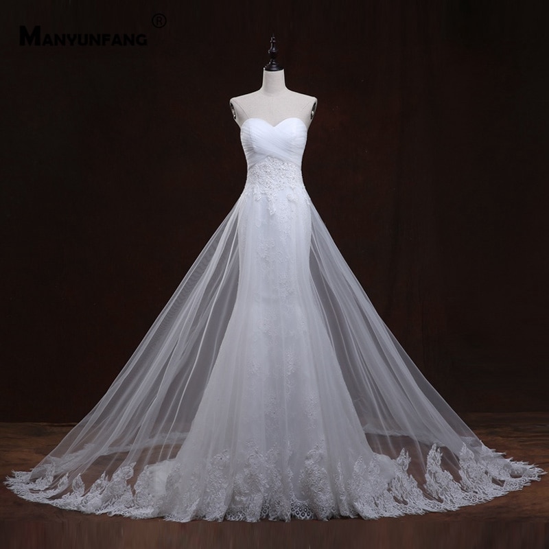 Real Photo Strapless Embroidery Appliques Tulle Chapel Train Mermaid Wedding Dress Custom Made Sleeveless Button Bridal Gown