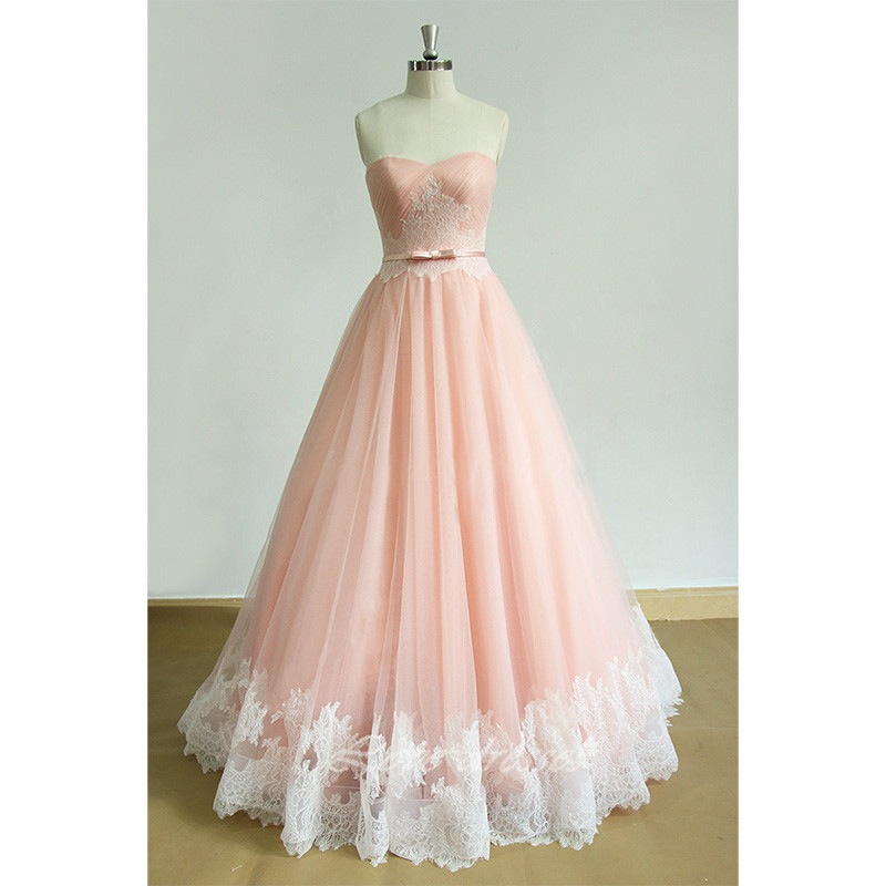 Pink White Lace Prom Dresses Evening Party Gown Formal Wear