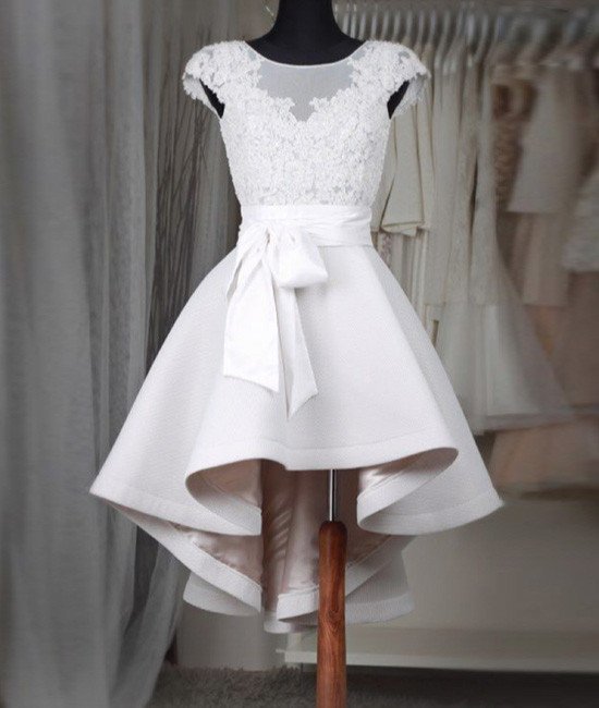 lace bodice high low dress Casual High-Low Illusion Corset Lace Beach Wedding Dress