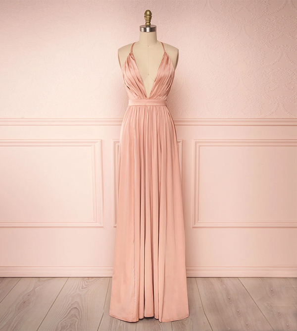 Sexy Sheath V Neckline Long Pink Floral Prom Dresses Birthday Outfits Evening Gown SD1002 main image 0