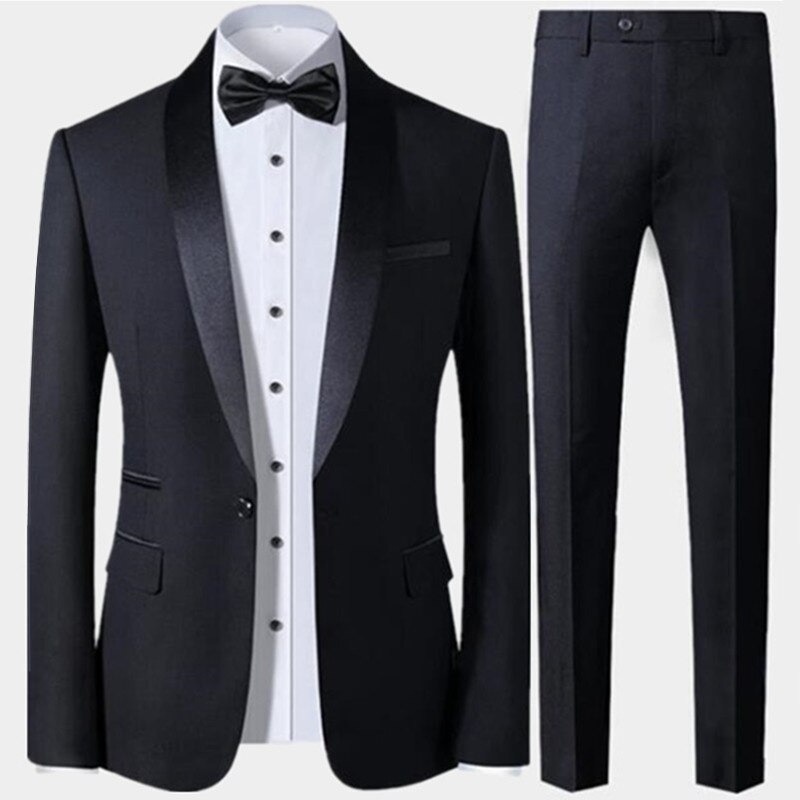Men's Lapel Collar 2 Piece Suit Set Coat Trousers / Business Groomsmen Groom Wedding Dress Blazer Pants