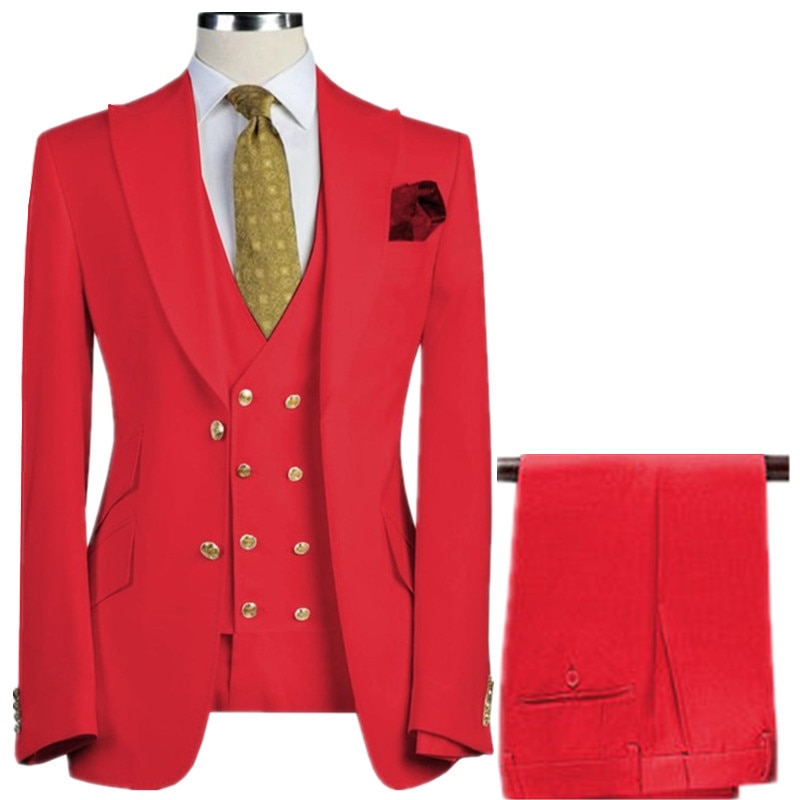 3 Pcs Set Suit Pants Vest Double Breasted Custom Made / Fashion Men's Casual Boutique Business Groom Wedding Jacket Blazers Coat