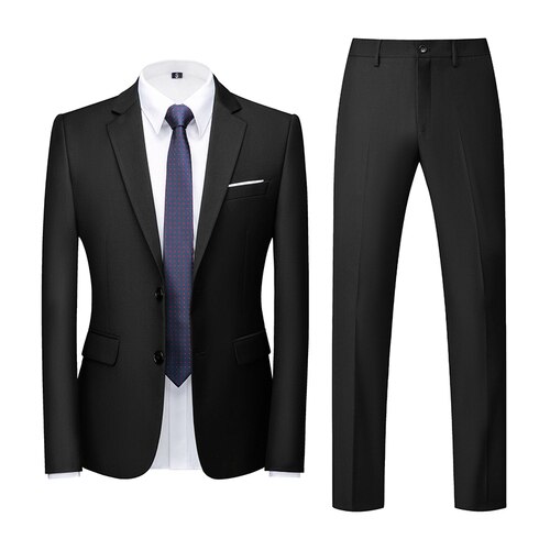 Fashion Men's Business Casual Solid Color Suits / Male Two Button Blazers Jacker Coat Trousers Pants