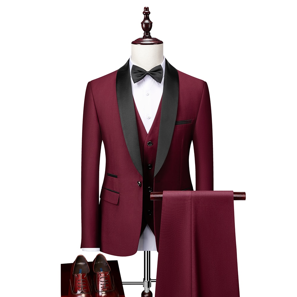 3 Pieces Set Formal Slim Fit Tuxedo Prom Suit / Male Groom Wedding Blazers High Quality Dress Jacket Coat Pants Vest