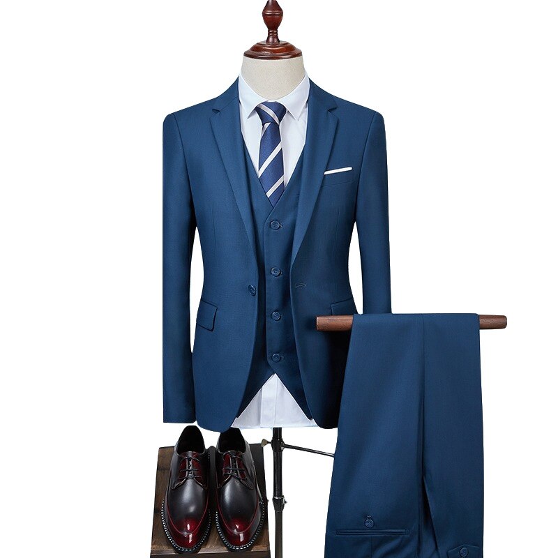 Fashion Men's Business Casual Suit Three-piece Set / Male Groom Wedding Solid Color Blazers Jacket Coat Pants Vest
