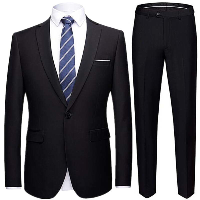 2 Pieces Set ( Jacket Pants ) Fashion Men's Casual Boutique Business Dress Wedding Groom Suit Coat Blazers Trousers