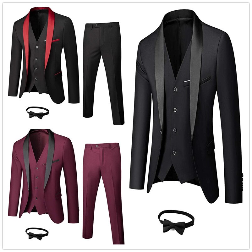 Mens Suit 3-piece Suit Shawl Lapel One Button Tuxedo Slim Fit Premium Dinner Wedding Formal Occasion Jacket Vest Pants & Tie Set