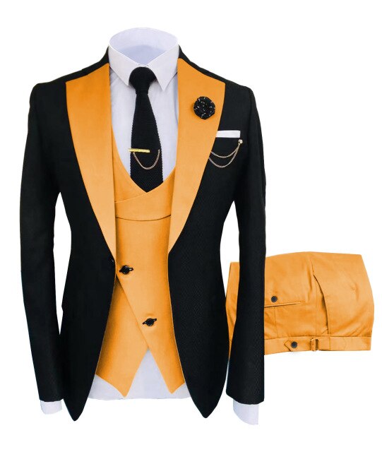 Brown Classic Men Suit 3 Pieces Tuxedo Peak Lapel Groomsmen Wedding Suits Set Fashion Men Business Blazer Jacket+pants+vest