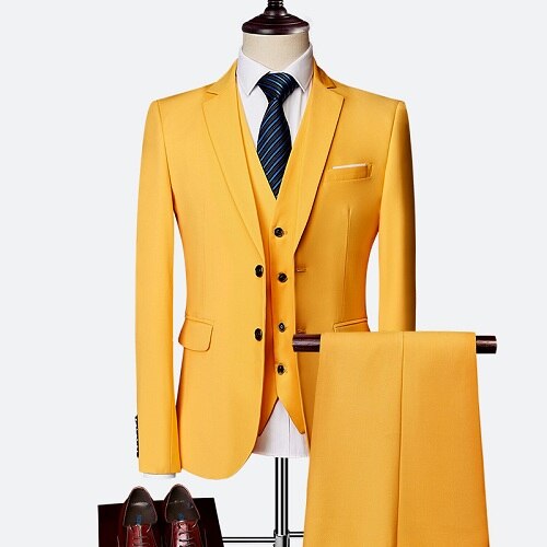 Wedding Suit Men Dress Korean Slims Men's Business Suit 3 Pieces Jacket + Pants + Vest Formal Suit Tuxedo Groom Suit