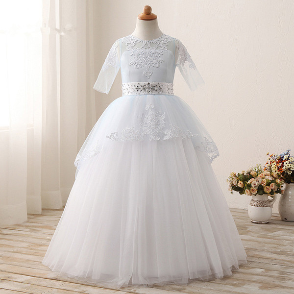 Short Sleeve Lace Wedding Girl Dress Flower Girl Dress Foraml Occasion Kids Clothing Princess Dress