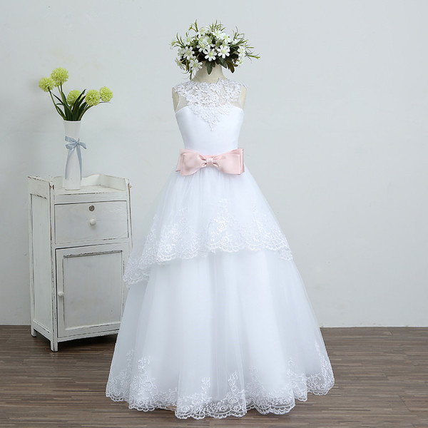 Little Girl Cute Ball Gown Lace Wedding Girl Dress Flower Girl Dress Foraml Occasion Kids Clothing With Sash Princess Dress