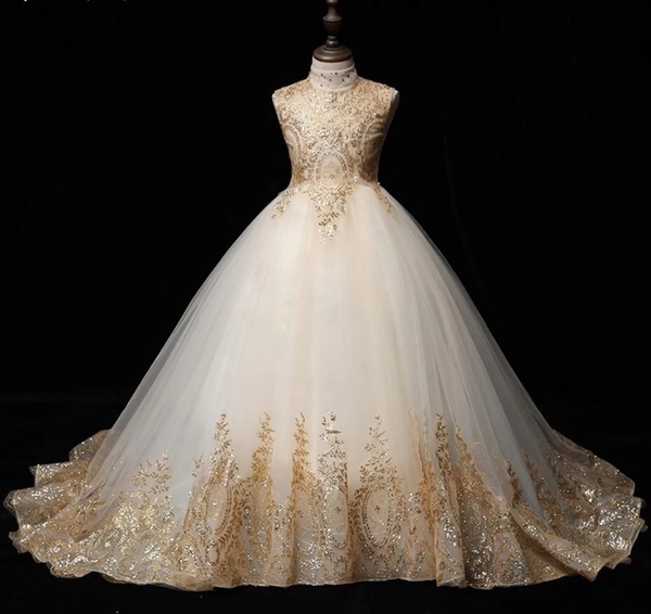 White and gold flower girl dresses hotsell