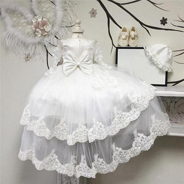 Long Sleeve Flower Girl Dresses A Line Jewel Lace Applique Girls Pageant Dresses With Tiered Skirts For Wedding Party Gown