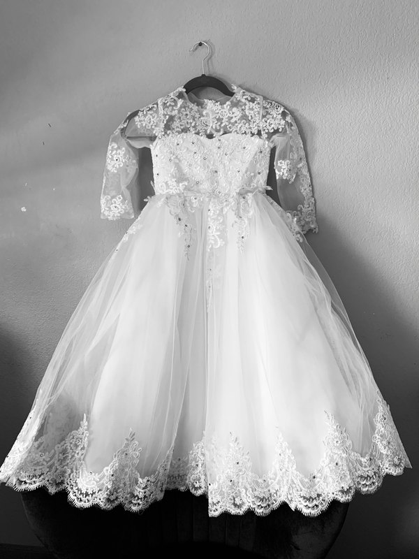Real Photo White Ivory Tulle Lace Flower Girl Dress With Bow Lace Appliques Long Sleeve For Wedding Birthday Ball Gown First Holy Communion Dresses