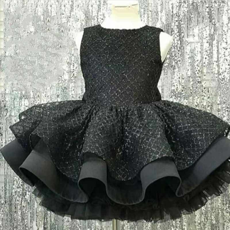 Black Sparkly Flower Girl Dresses Backless Knee Length Little Girl Wedding Gowns First Communion Pageant Kids Wears