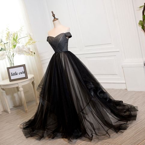 Black off the shoulder tulle dress shop