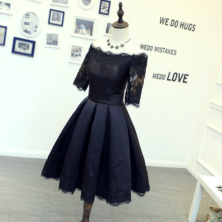 Black Lace Off-shoulder Cocktail Party Dress
