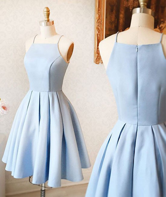 Cute Blue Satin Short Prom Dress, Homecoming Dress