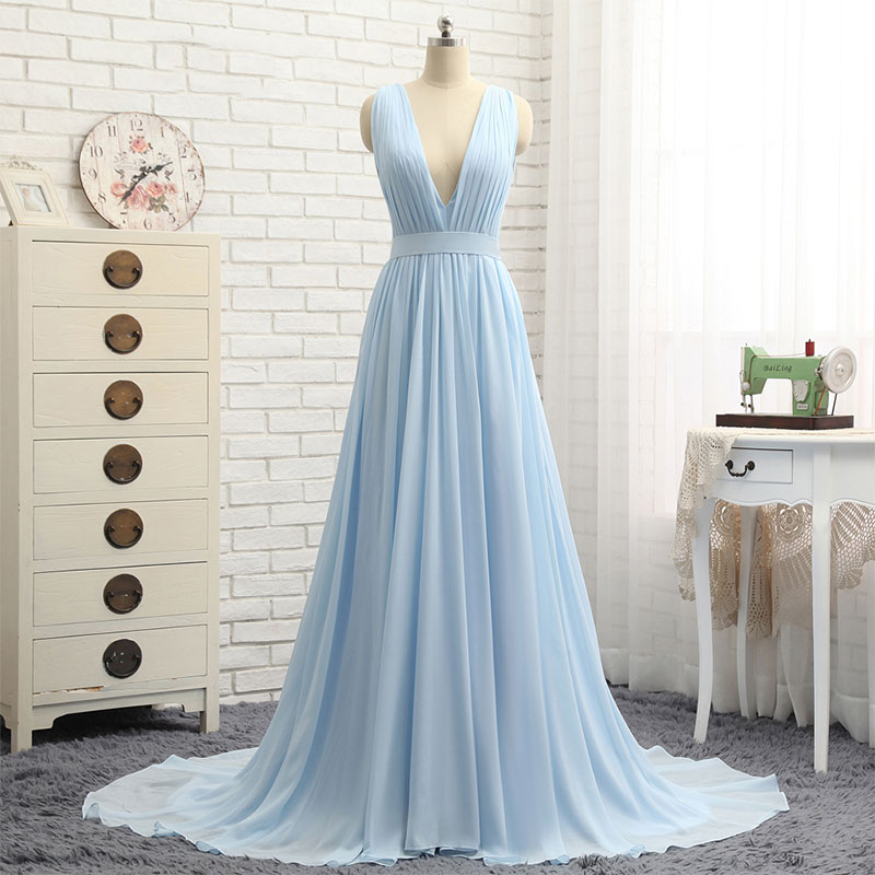 Stunning Floor-length Light Blue Evening Gown on Luulla
