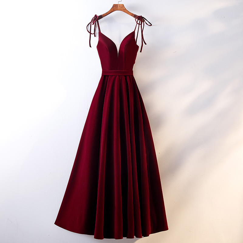 Burgundy Velvet Long Prom Dress, Burgundy Evening Dress
