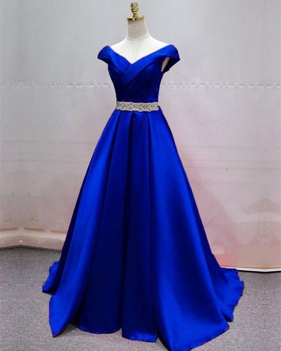 A Line Blue Long Prom Dress Evening Dress