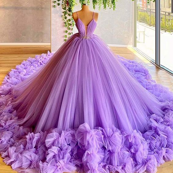 Custom Lavender Plus Size Spaghetti Straps Women Tulle Ball Gowns Sweet 16 Dresses Gowns Prom Dresses Quinceanera