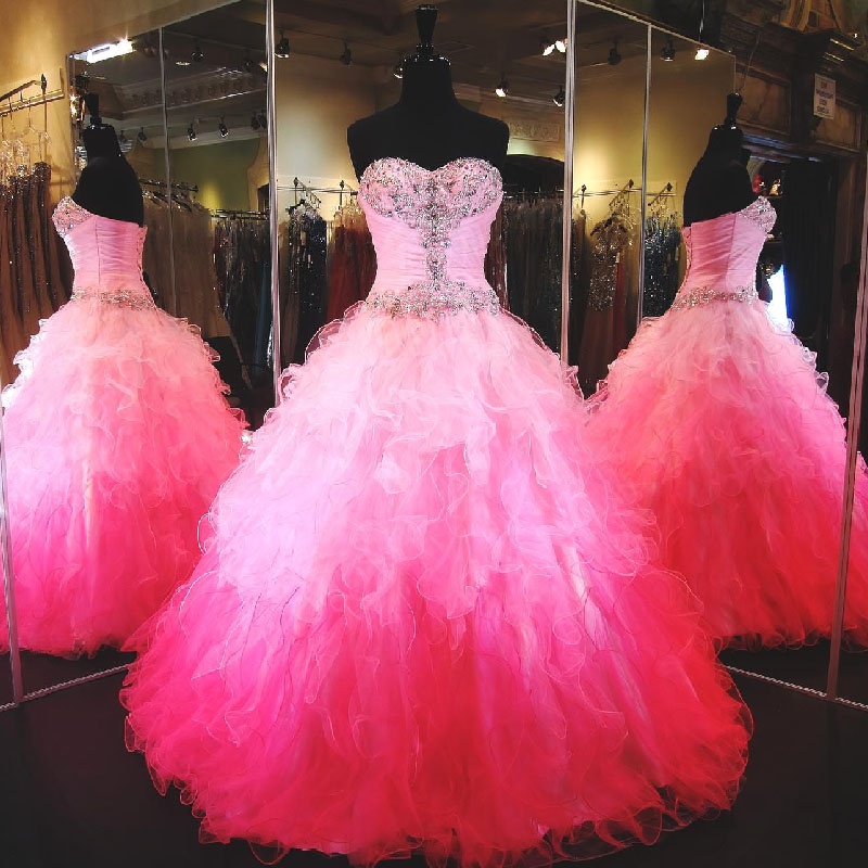 Stunning Ball Gown Pink Quinceanera Dresses Crystal Lace Up Event Prom Dress