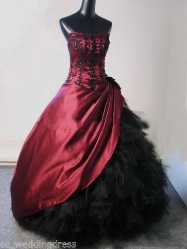 Burgundy Black Corset Ball Gown Prom Dress Victorian Gothic Bridal Gowns Wedding Dress