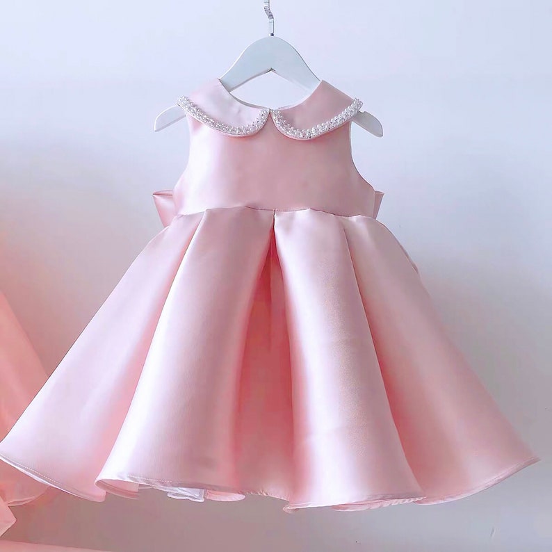 Pink Summer Baby Girl Birthday Dress Girl Flower Girldresses Child Princess Party Wedding Occasion Dresses Beading