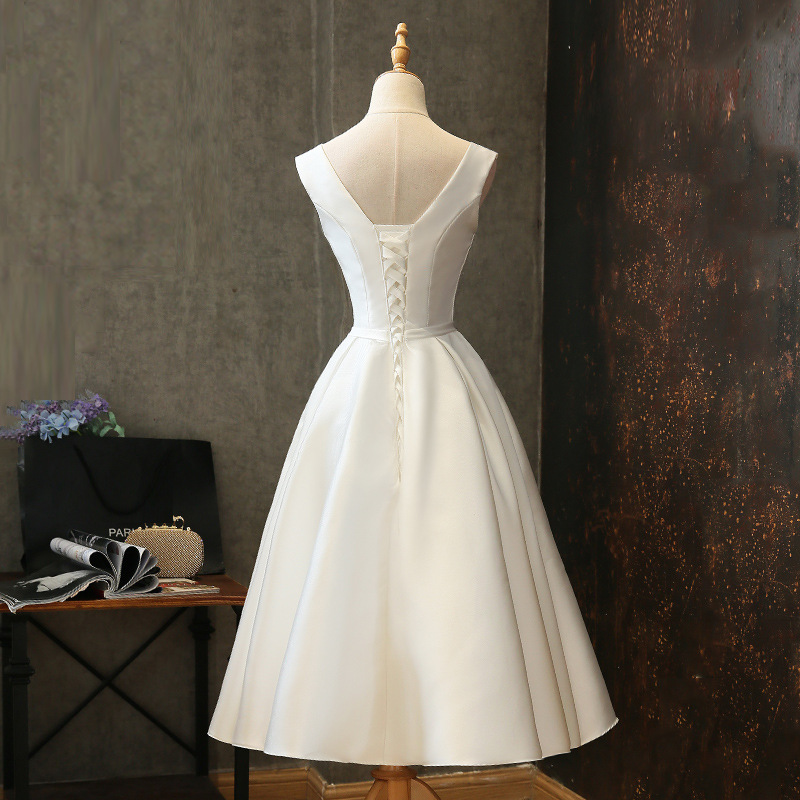 Prom Dresses V Neck Simple Mid-length Bridesmaid Dresses Evening Dress ...