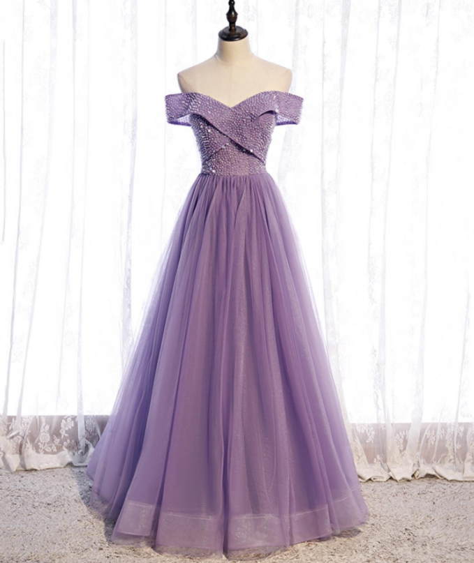 Lavender Off-shoulder Gown With Sparkling Details on Luulla